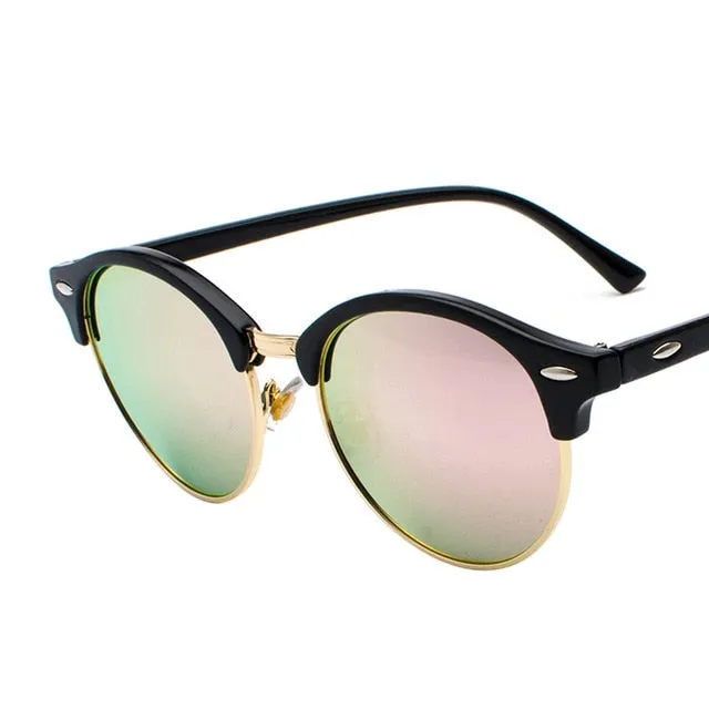 Retro Rivet Round  Mirror Driving Sun Glasses