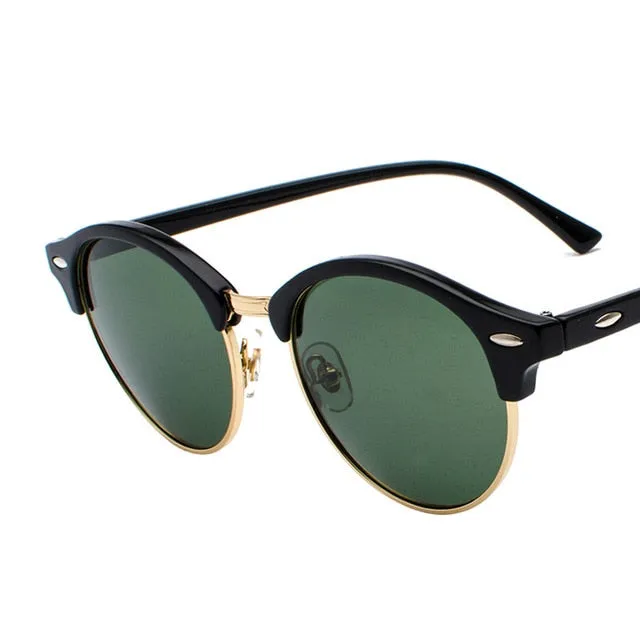 Retro Rivet Round  Mirror Driving Sun Glasses