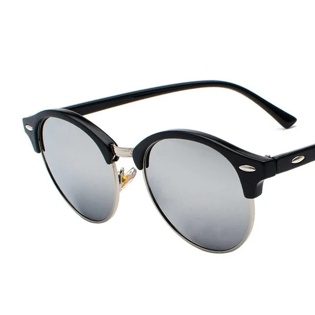 Retro Rivet Round  Mirror Driving Sun Glasses