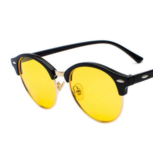 Retro Rivet Round  Mirror Driving Sun Glasses