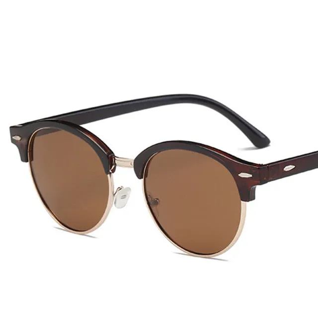 Retro Rivet Round  Mirror Driving Sun Glasses