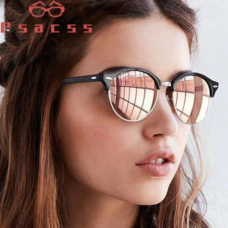 Retro Rivet Round  Mirror Driving Sun Glasses