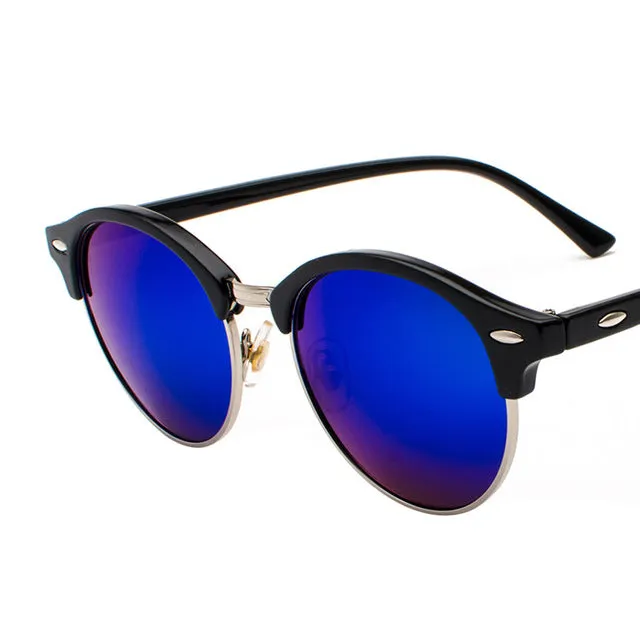 Retro Rivet Round  Mirror Driving Sun Glasses