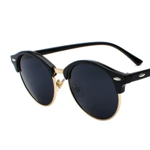 Retro Rivet Round  Mirror Driving Sun Glasses