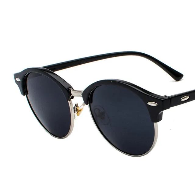 Retro Rivet Round  Mirror Driving Sun Glasses