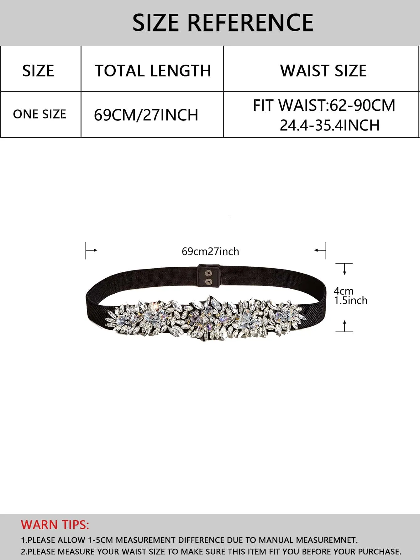 Rhinestone Decor Elastic Belt