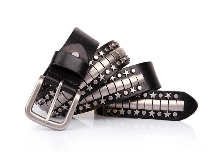 Rocker Show Star Rivet Vintage Leather Punk Belt erkek kemer deri Cinturones Ceinture cinto masculino cinturon riem cowboy