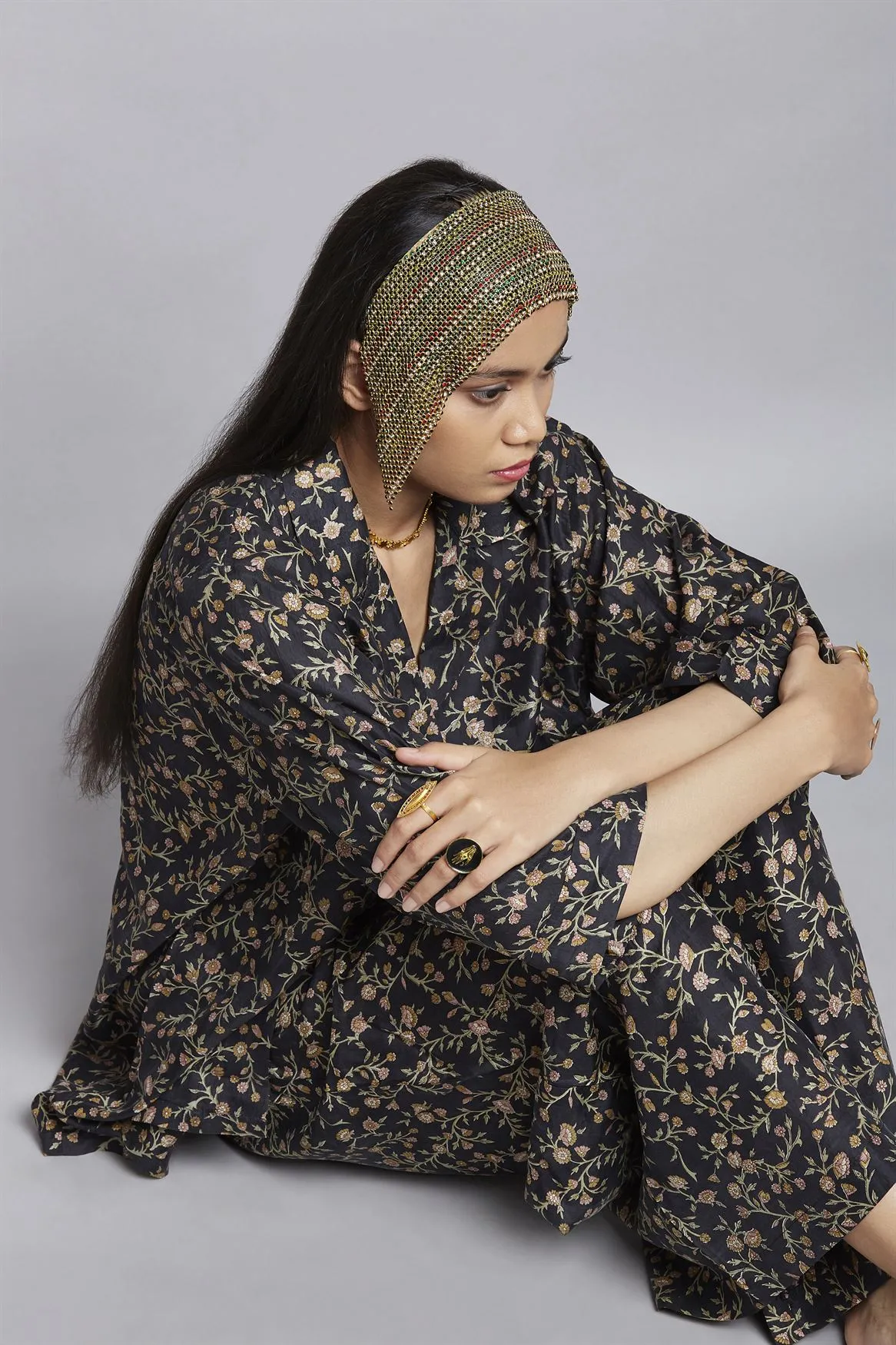 Roma Narsinghani Sama Swarovski hair band Head accessories The piece is set in brass, hand set swarvoski stones with 18KT gold finesse. Each piece is unique and handcrafted by our artisans. RNLOVE11