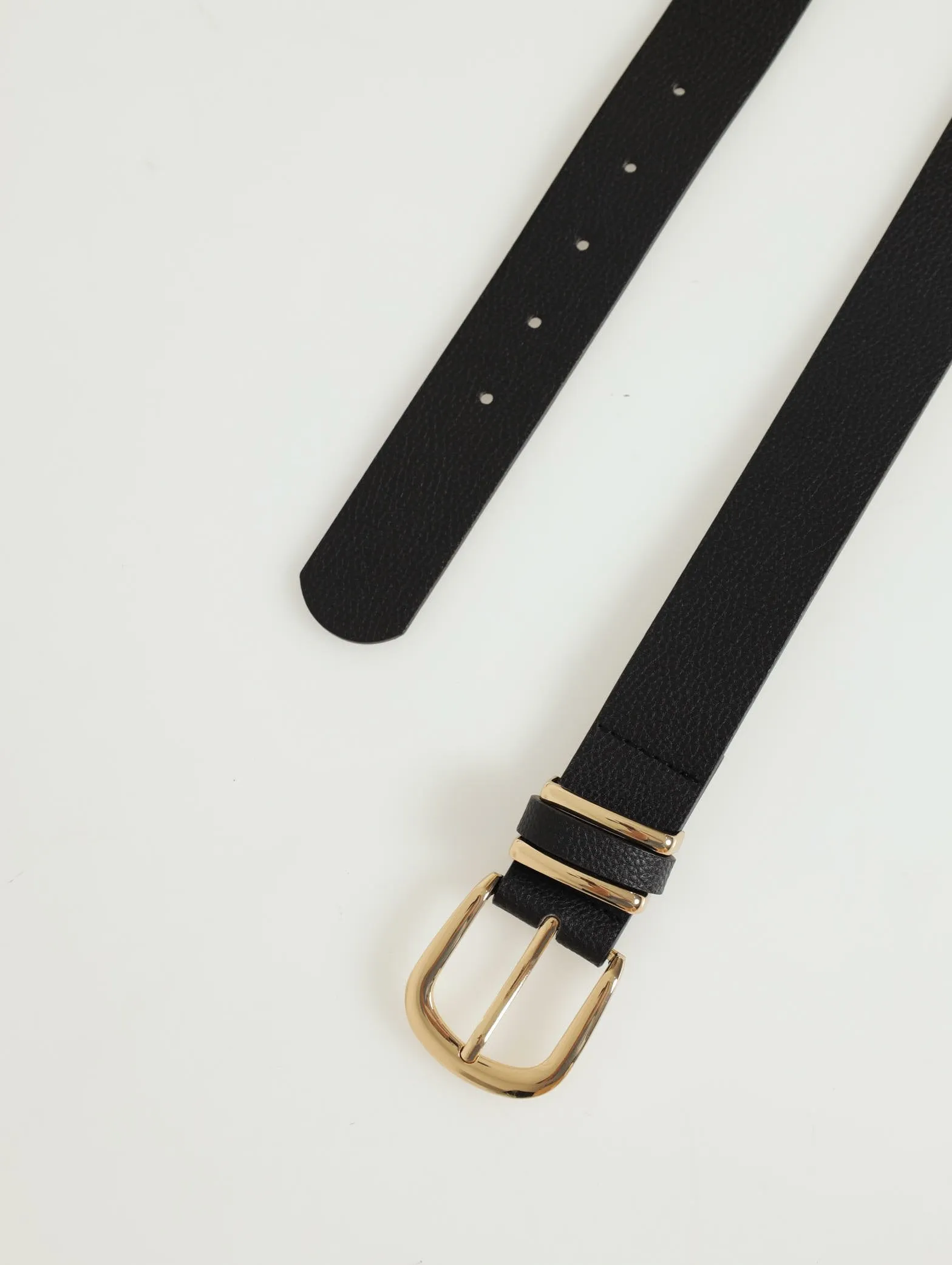 Rounded Buckle Double Gold Belt - Black