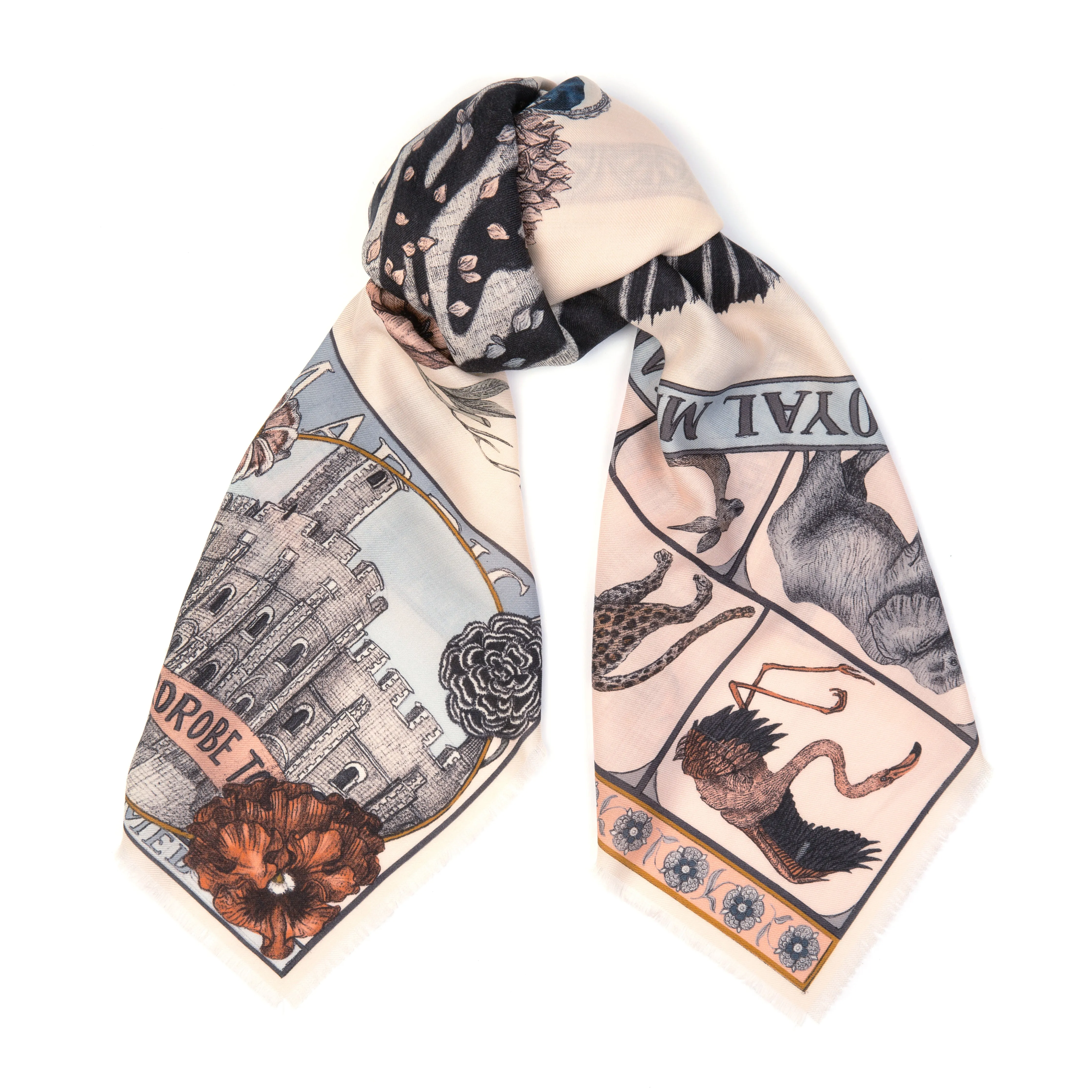 royal striped horses wool silk scarf - pastel