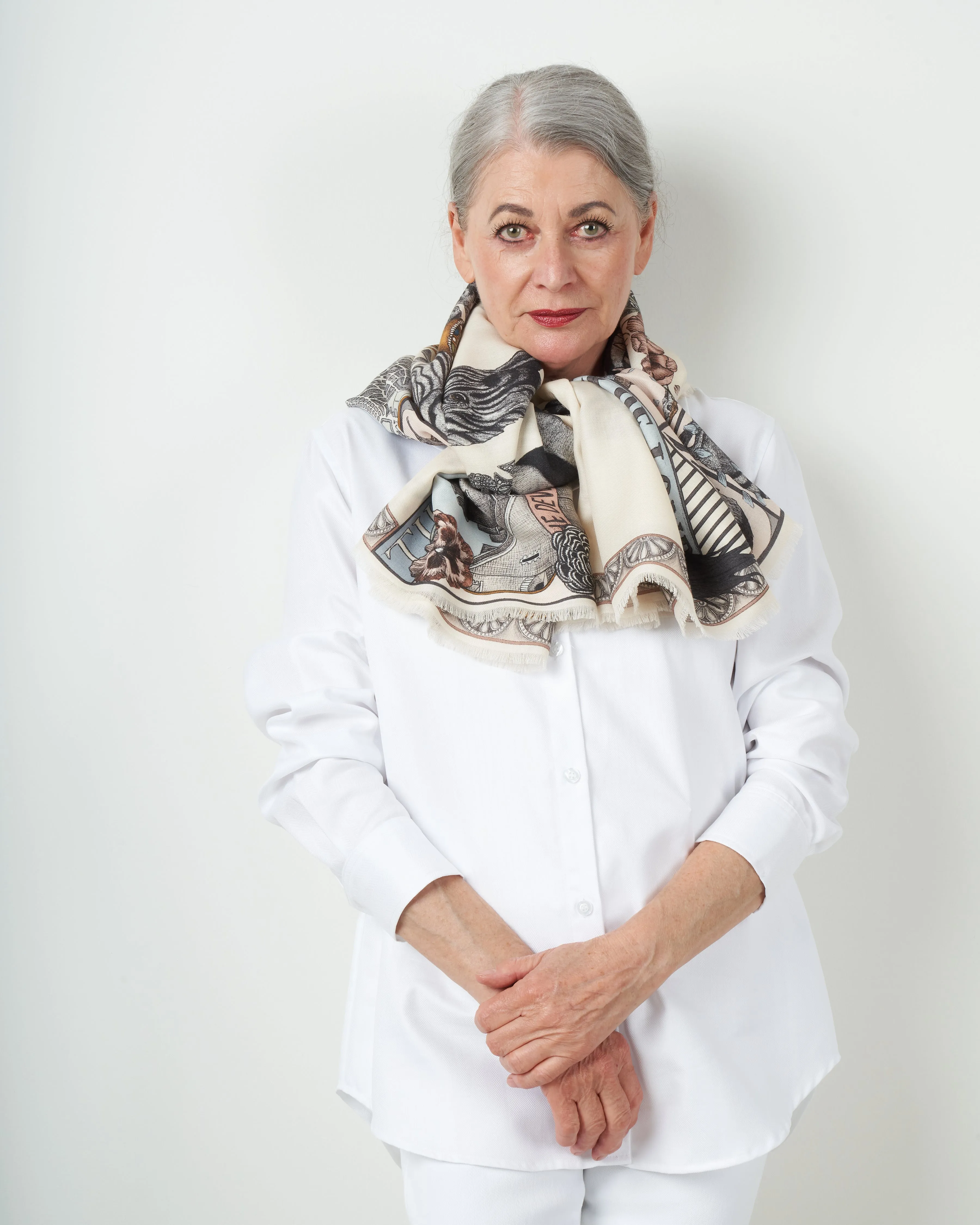 royal striped horses wool silk scarf - pastel