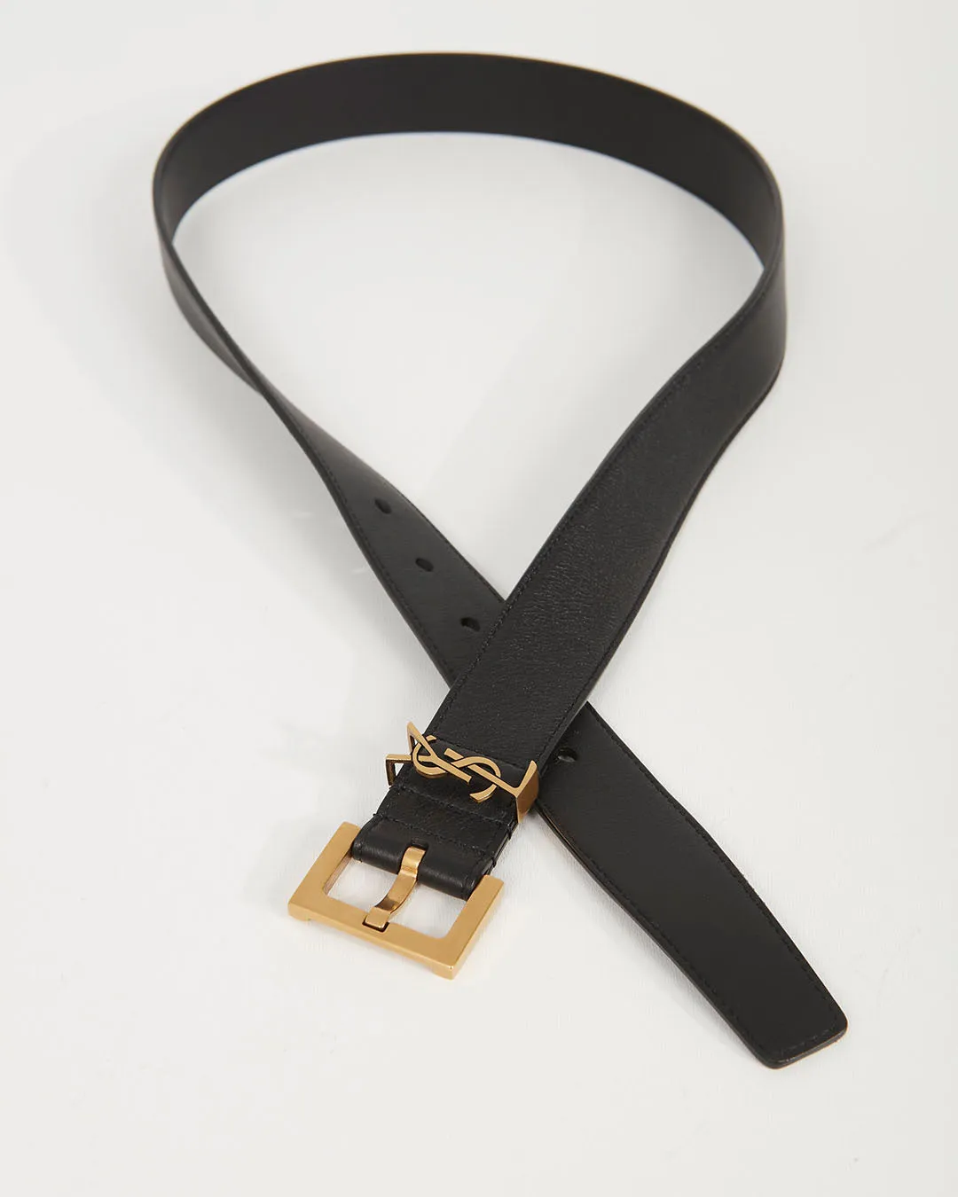 Saint Laurent Black Leather Gold Logo Belt - 80