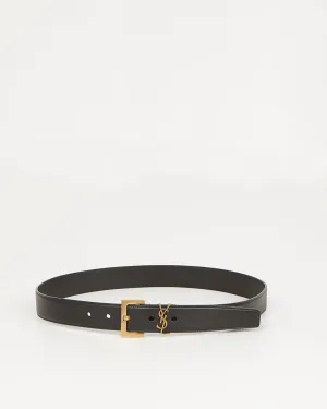 Saint Laurent Black Leather Gold Logo Belt - 80