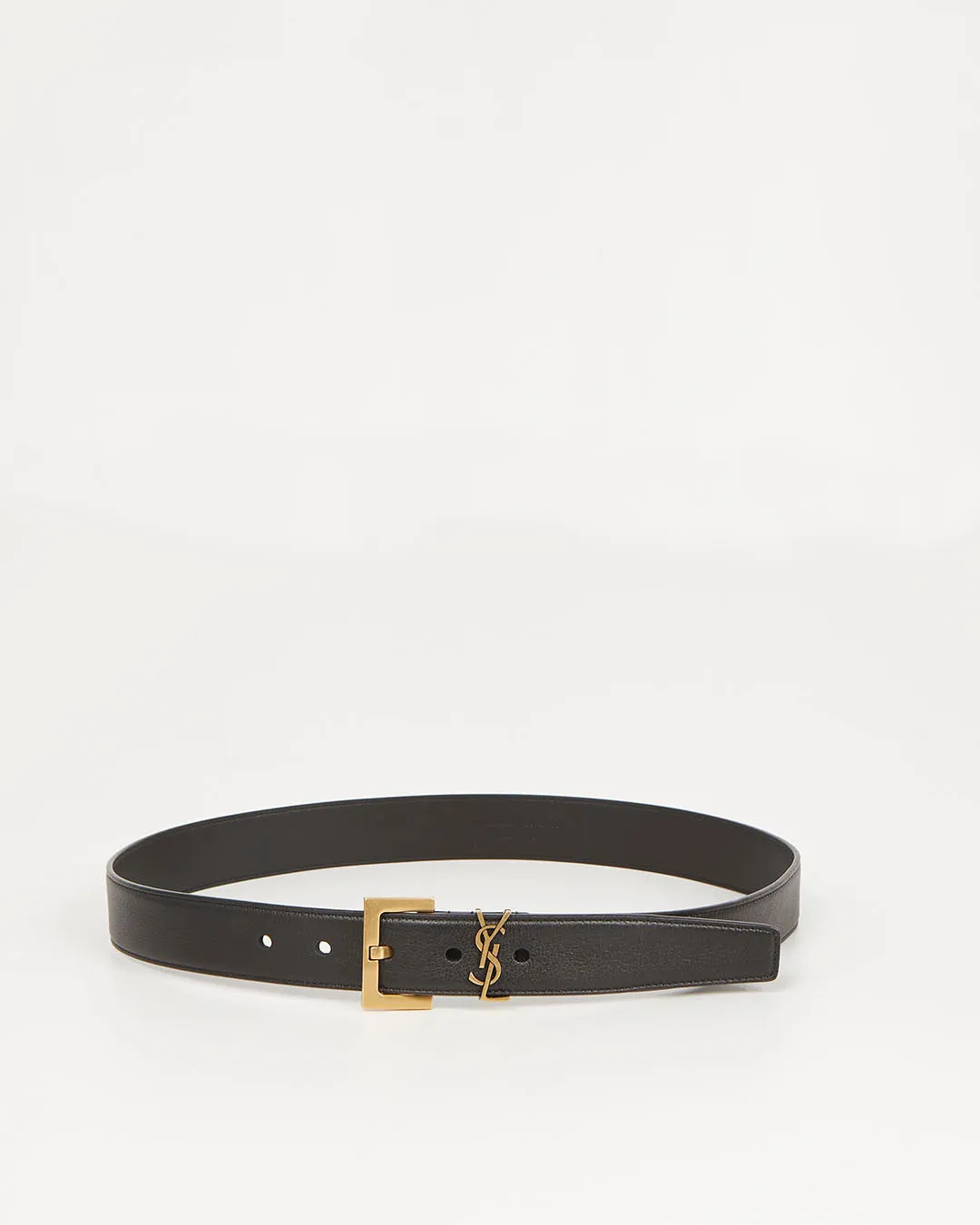 Saint Laurent Black Leather Gold Logo Belt - 80
