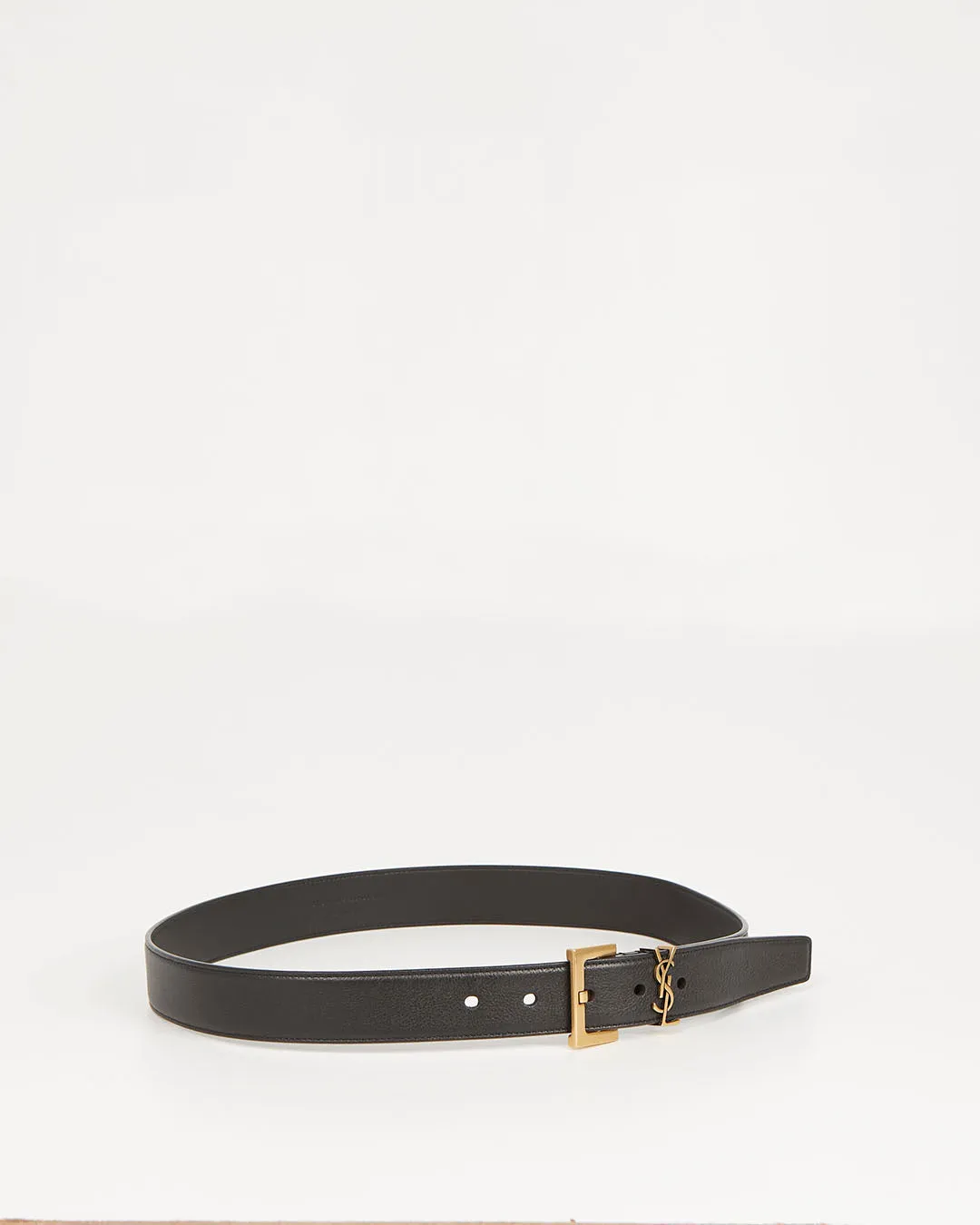 Saint Laurent Black Leather Gold Logo Belt - 80