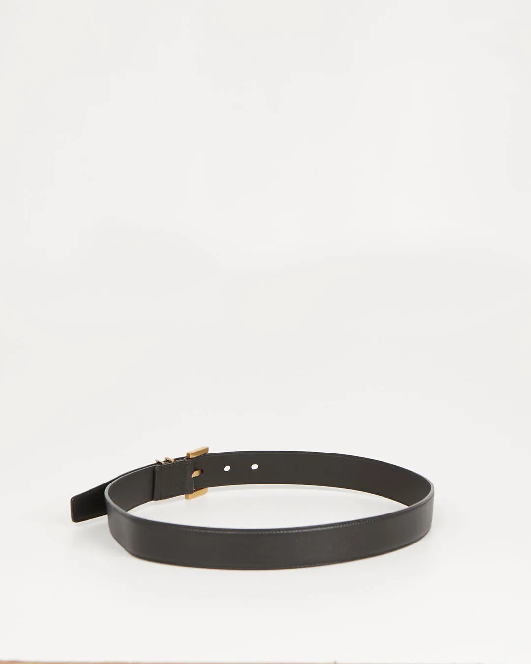 Saint Laurent Black Leather Gold Logo Belt - 80
