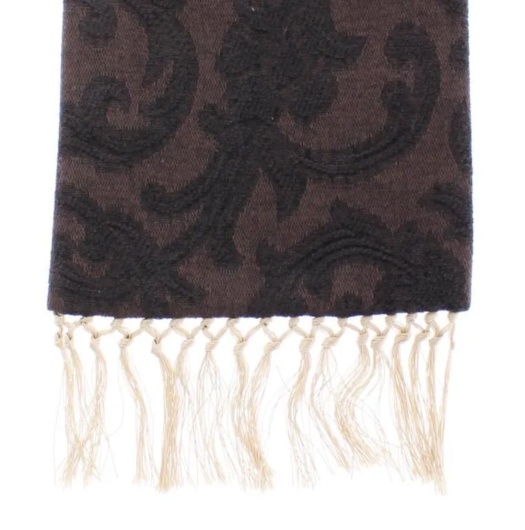 Scarf Men's Brown Baroque Pattern Silk Wool