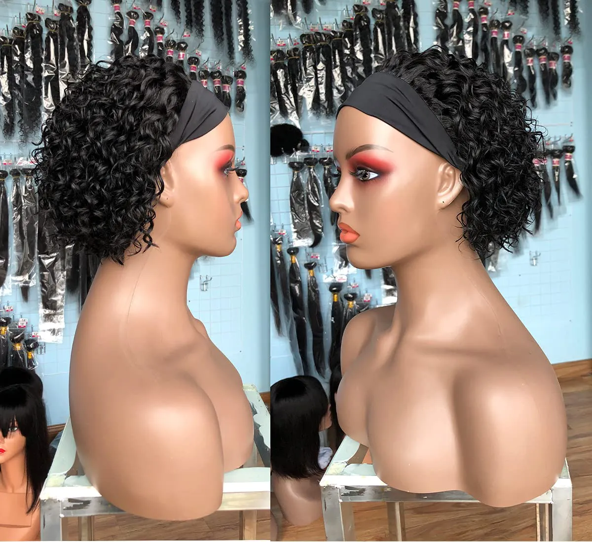 Short Bob Curly Pixie Cut Human Hair Headband Wig