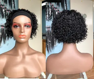 Short Bob Curly Pixie Cut Human Hair Headband Wig
