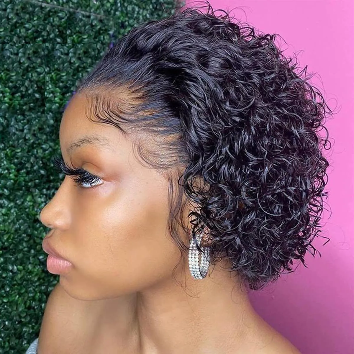 Short Bob Curly Pixie Cut Human Hair Headband Wig