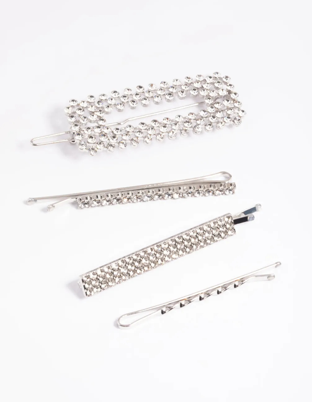 Silver Diamante Mixed Hair Slide 4-Pack