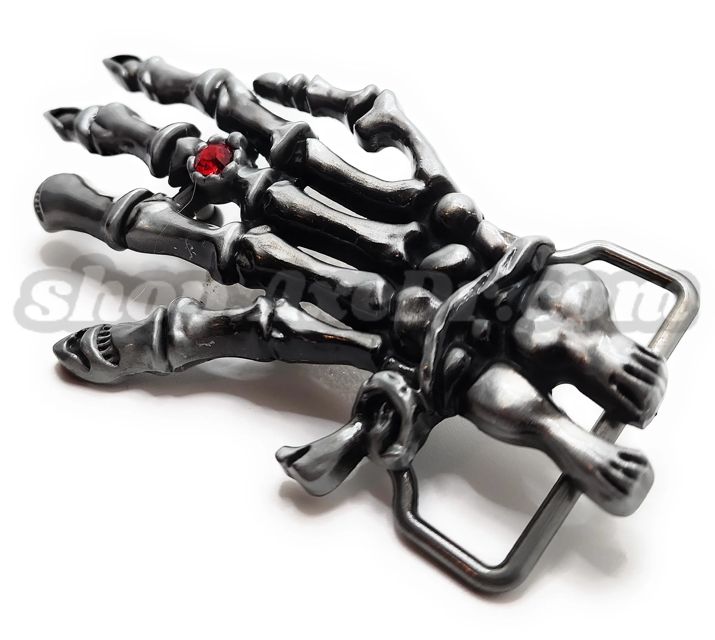 Skeleton Hand with Ruby Ring Belt Buckle