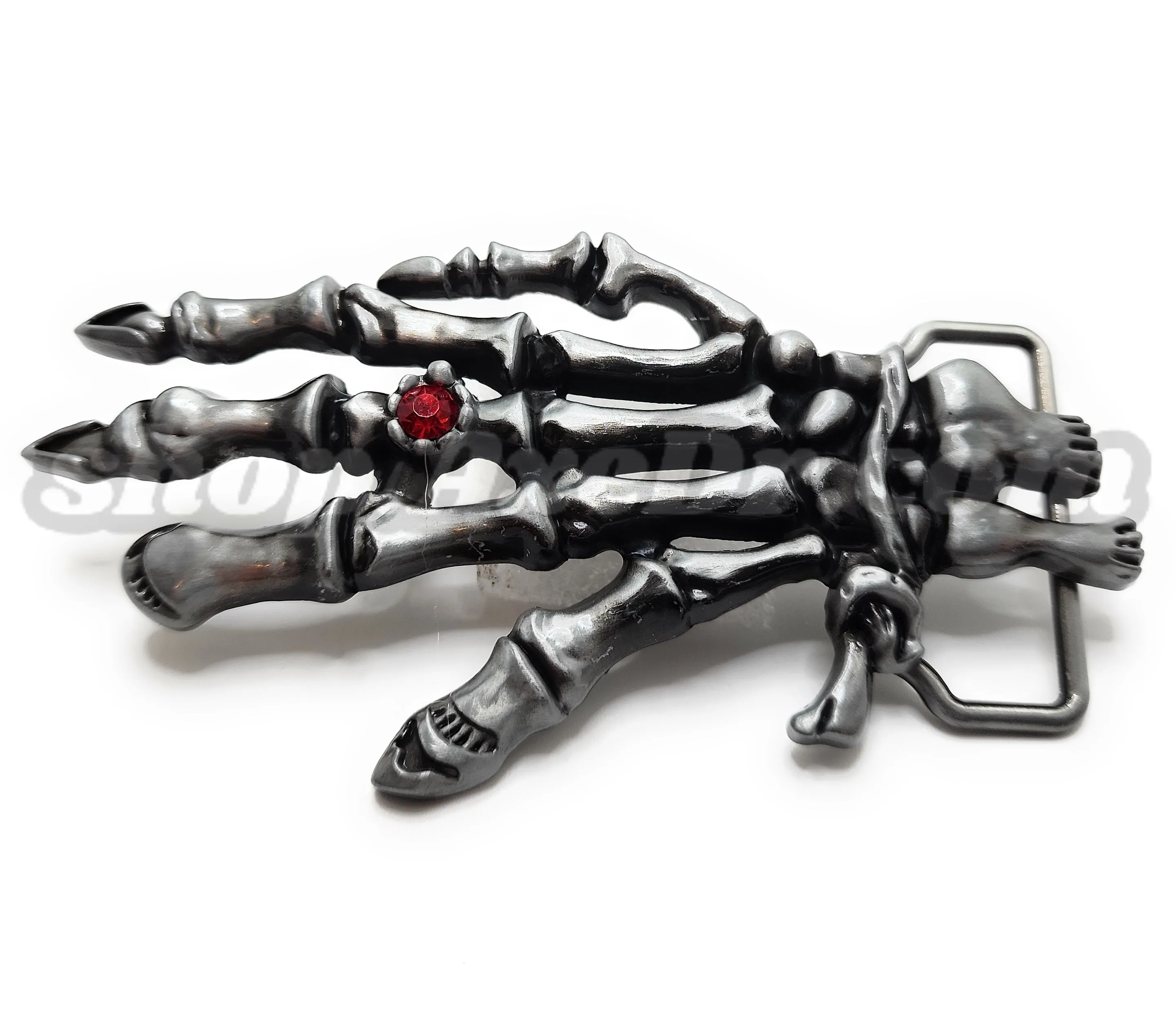 Skeleton Hand with Ruby Ring Belt Buckle