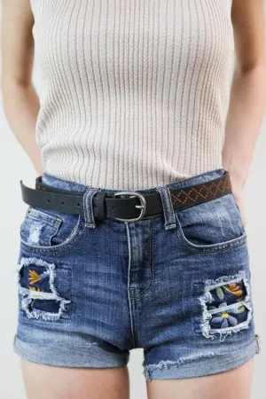 Skinny Embroidered Faux Leather Belt (Various colors)(online only)