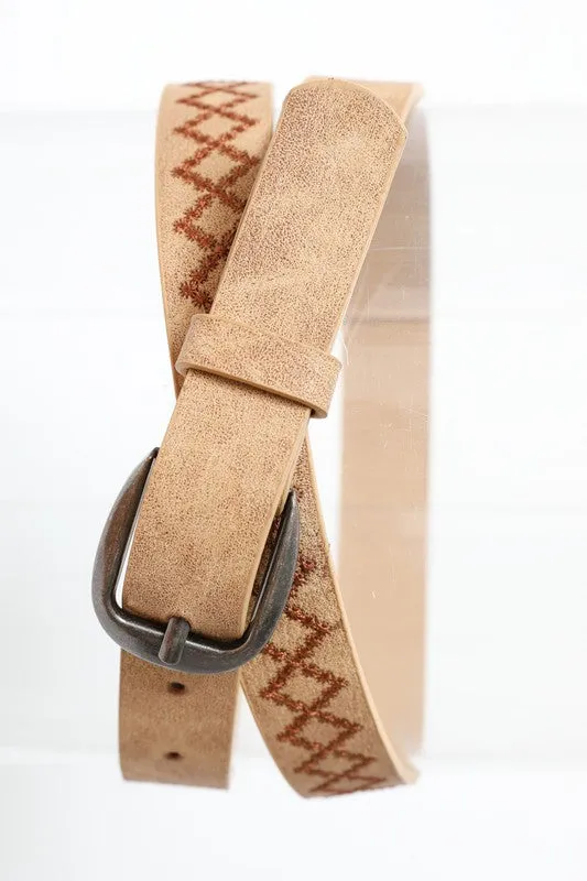 Skinny Embroidered Faux Leather Belt (Various colors)(online only)