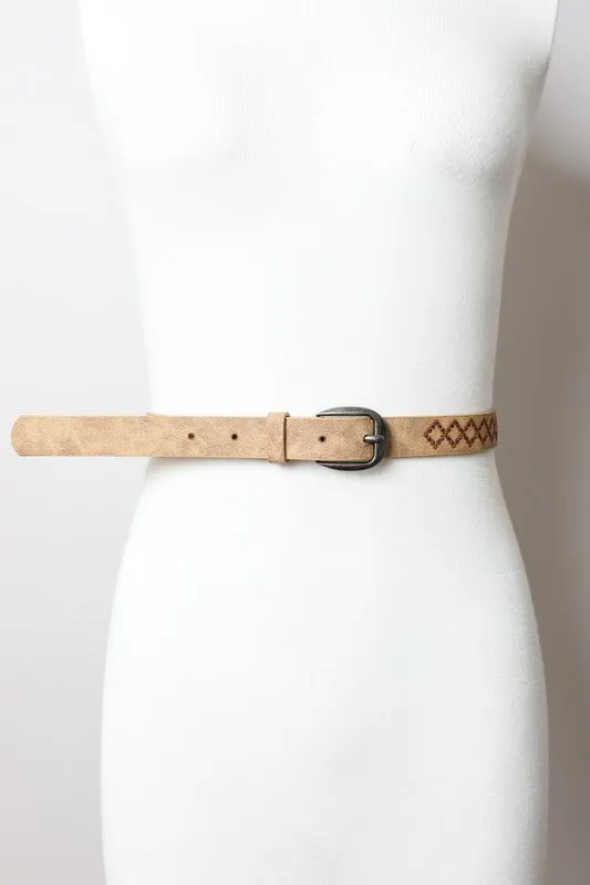 Skinny Embroidered Faux Leather Belt (Various colors)(online only)