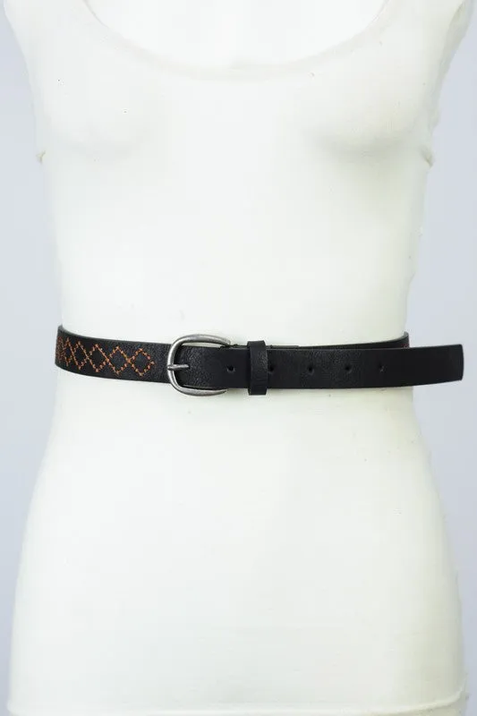 Skinny Embroidered Faux Leather Belt (Various colors)(online only)