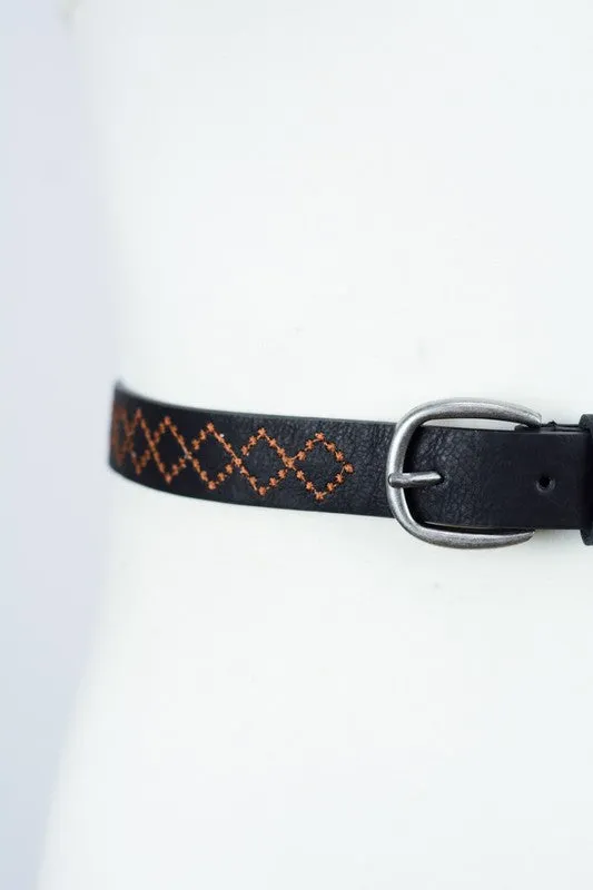 Skinny Embroidered Faux Leather Belt (Various colors)(online only)