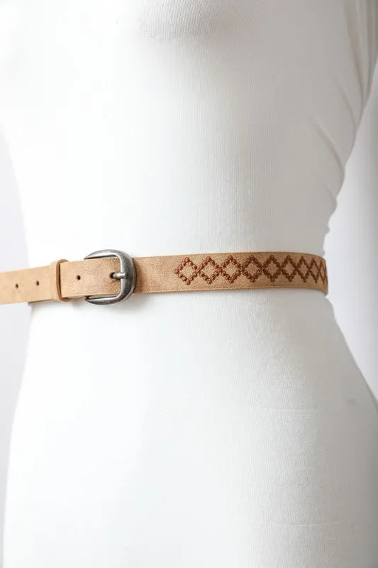 Skinny Embroidered Faux Leather Belt (Various colors)(online only)