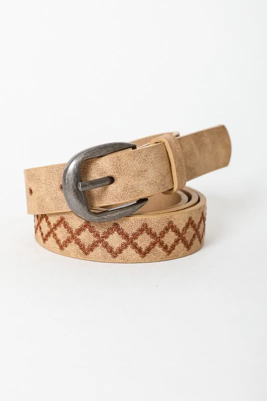 Skinny Embroidered Faux Leather Belt (Various colors)(online only)