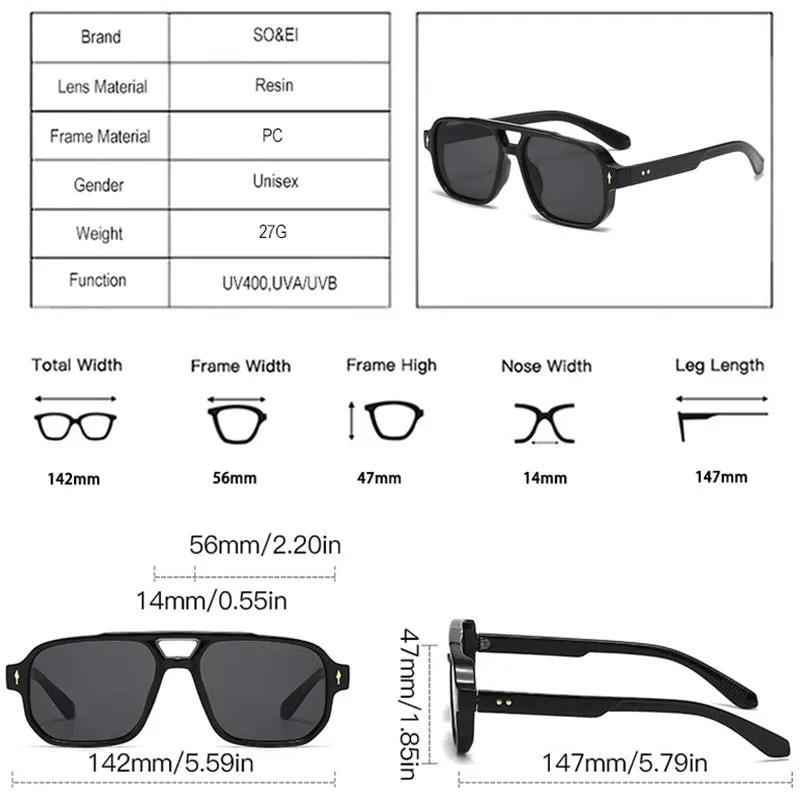 SO&EI Vintage Double Bridges Square Sunglasses
