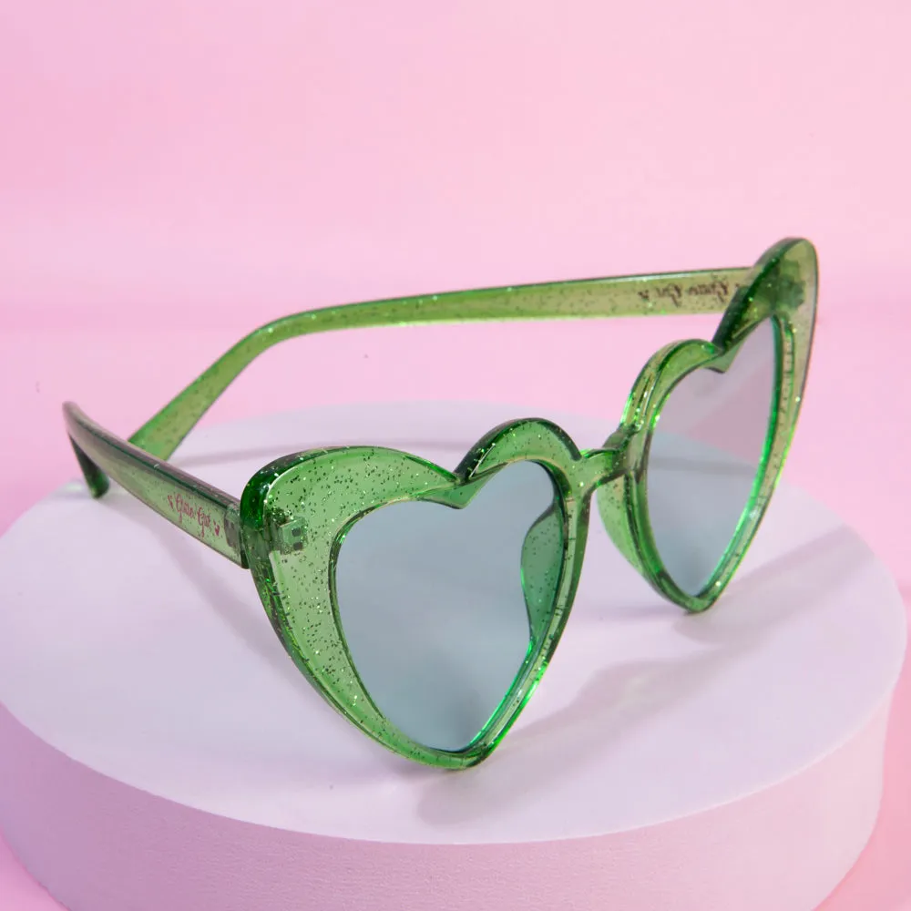 Sparkling Heart Womens Sunglasses. Emerald Love