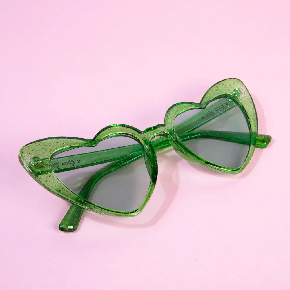 Sparkling Heart Womens Sunglasses. Emerald Love