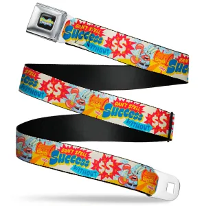 SpongeBob SquarePants Logo Full Color Black/Blues Seatbelt Belt - SpongeBob SquarePants Mr. Krab Krusty Krab SUCCCE$$ Collage Ivory/Multi Color Webbing