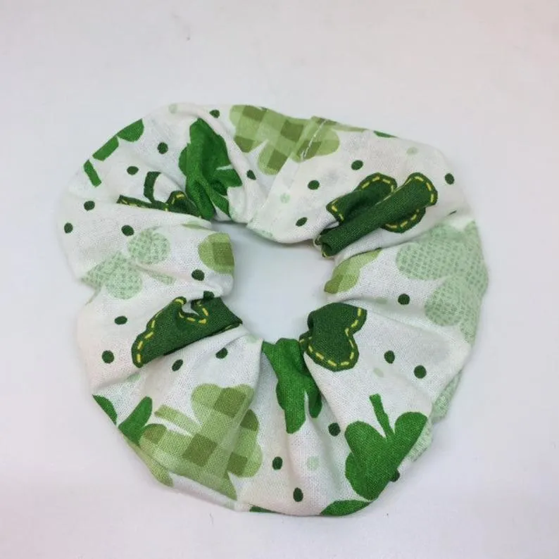 St. Patrick's Day Scrunchies / Shamrock, Green and White Scrunchie / St. Patrick's Day Hair Accessories for Girls