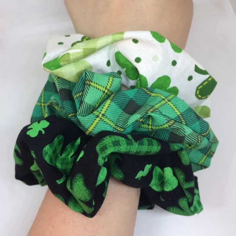 St. Patrick's Day Scrunchies / Shamrock, Green and White Scrunchie / St. Patrick's Day Hair Accessories for Girls