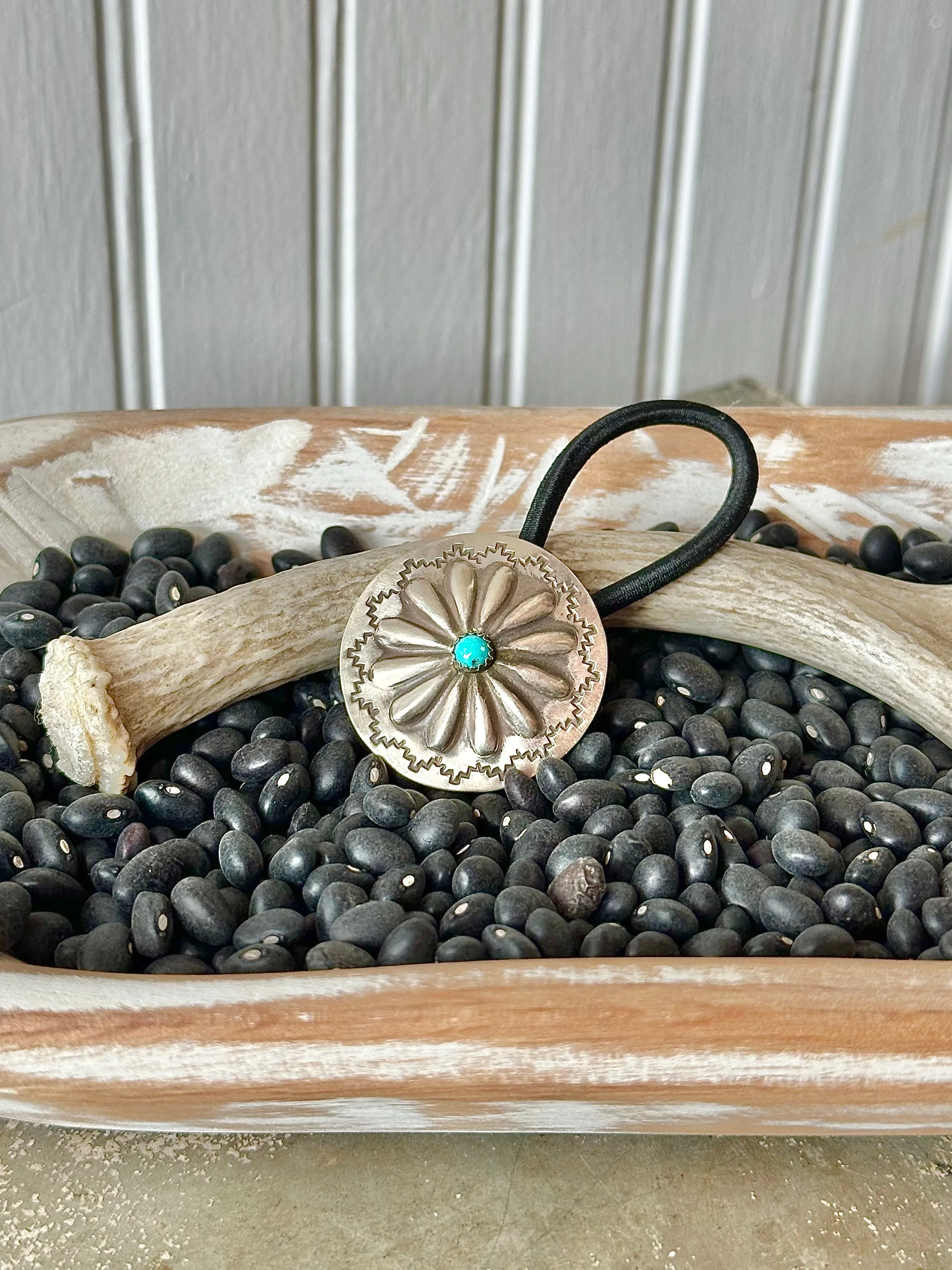 Sterling Silver & Genuine Turquoise Concho Hair Tie