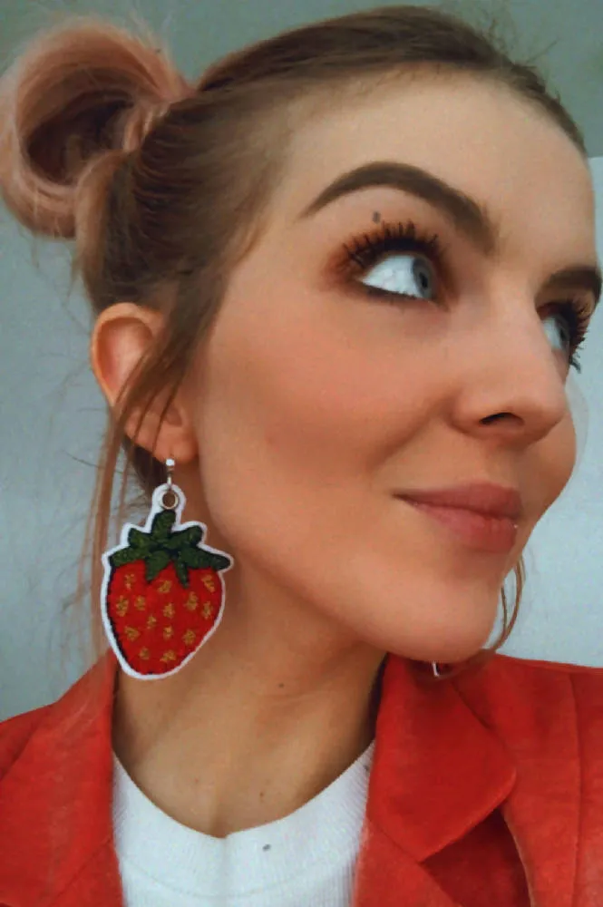 Strawberry Embroidered Earrings