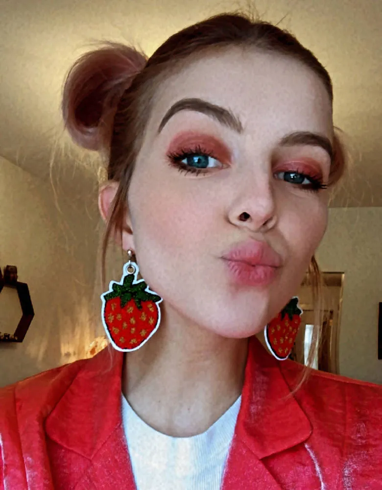 Strawberry Embroidered Earrings