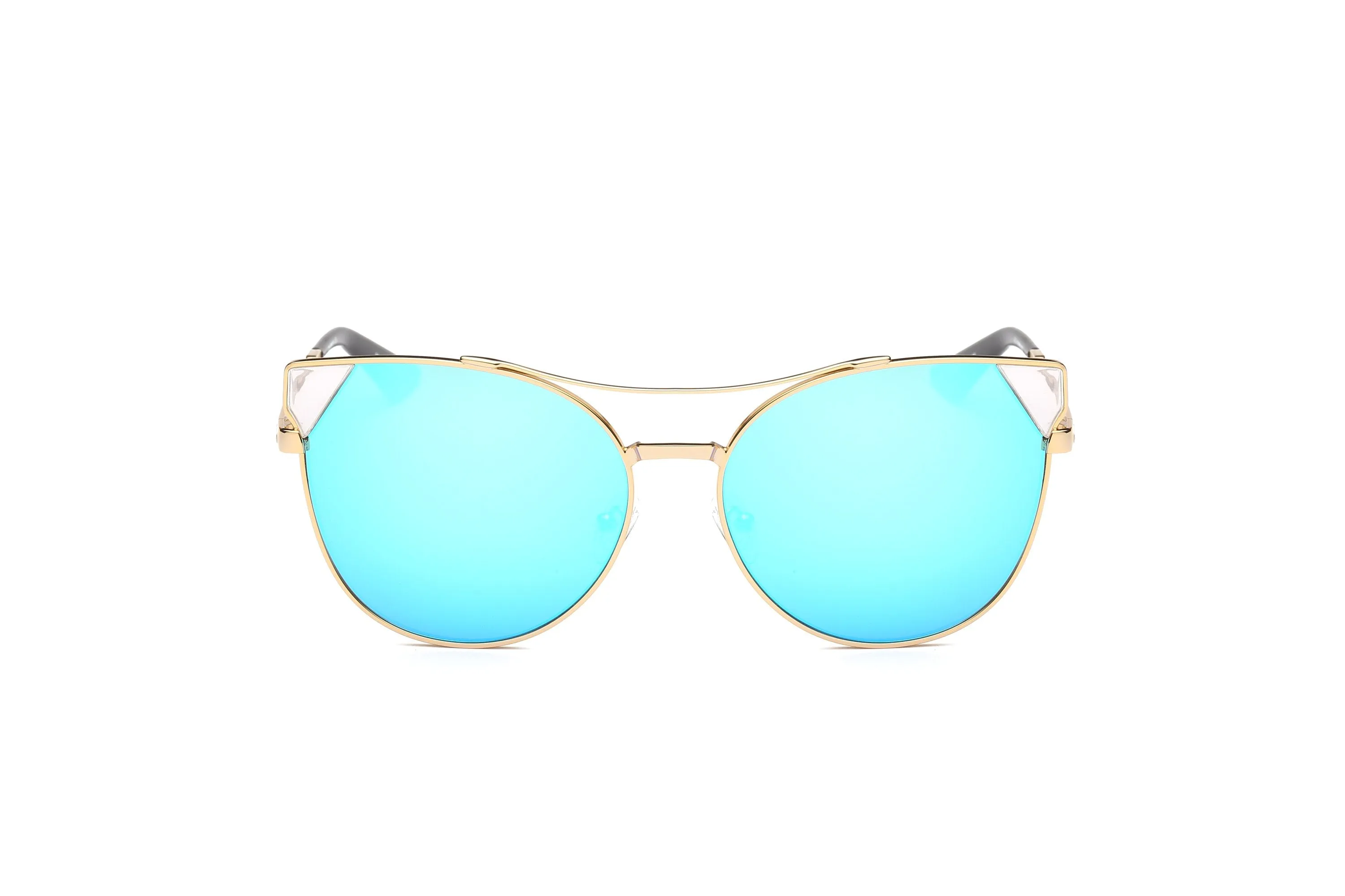 Stylish Women's Sunglasses With UV Protection - Round Cat Eye Metal Frame 59mm Lenses