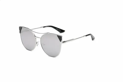 Stylish Women's Sunglasses With UV Protection - Round Cat Eye Metal Frame 59mm Lenses