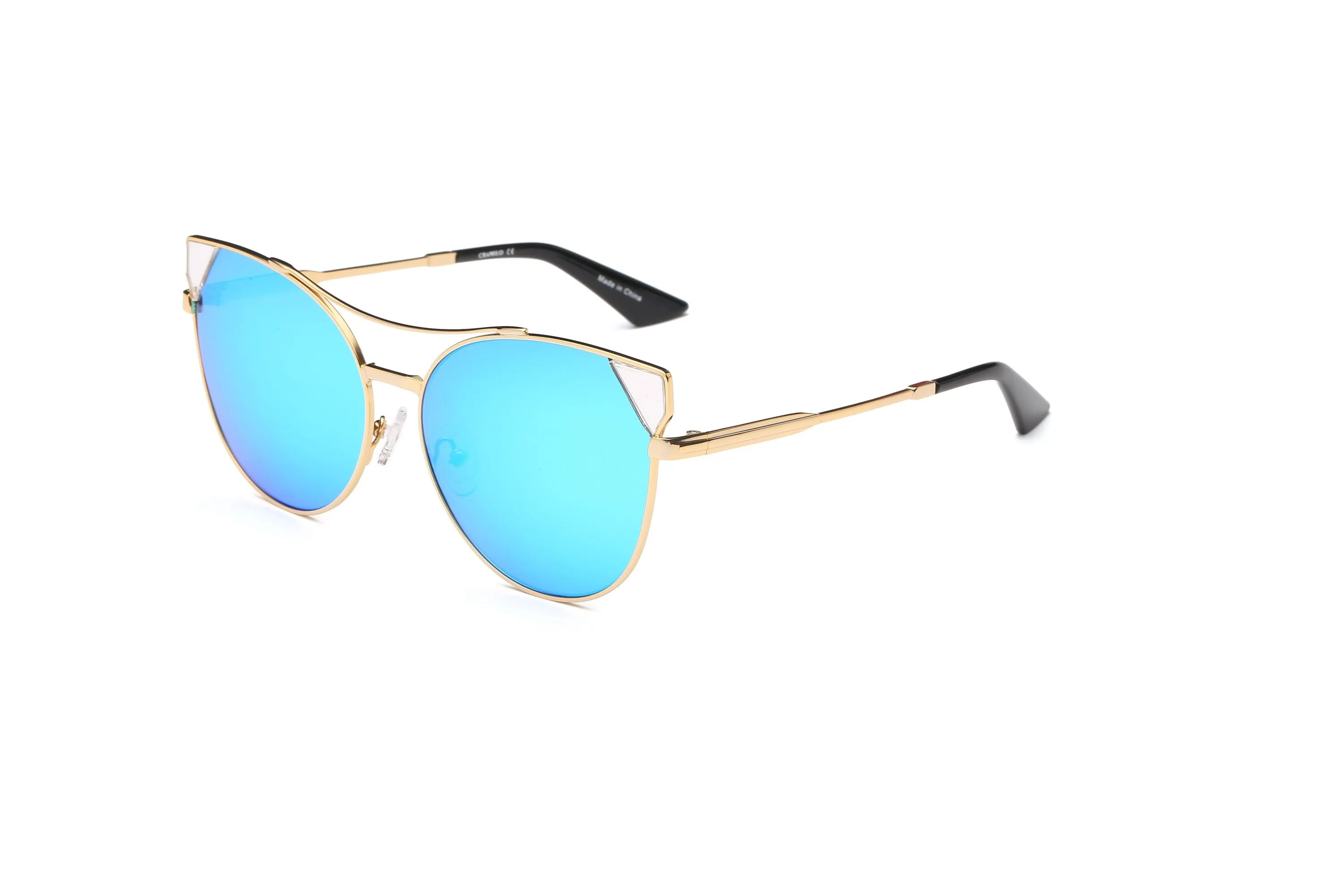 Stylish Women's Sunglasses With UV Protection - Round Cat Eye Metal Frame 59mm Lenses