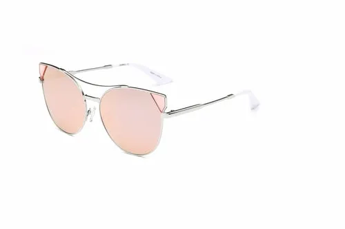 Stylish Women's Sunglasses With UV Protection - Round Cat Eye Metal Frame 59mm Lenses
