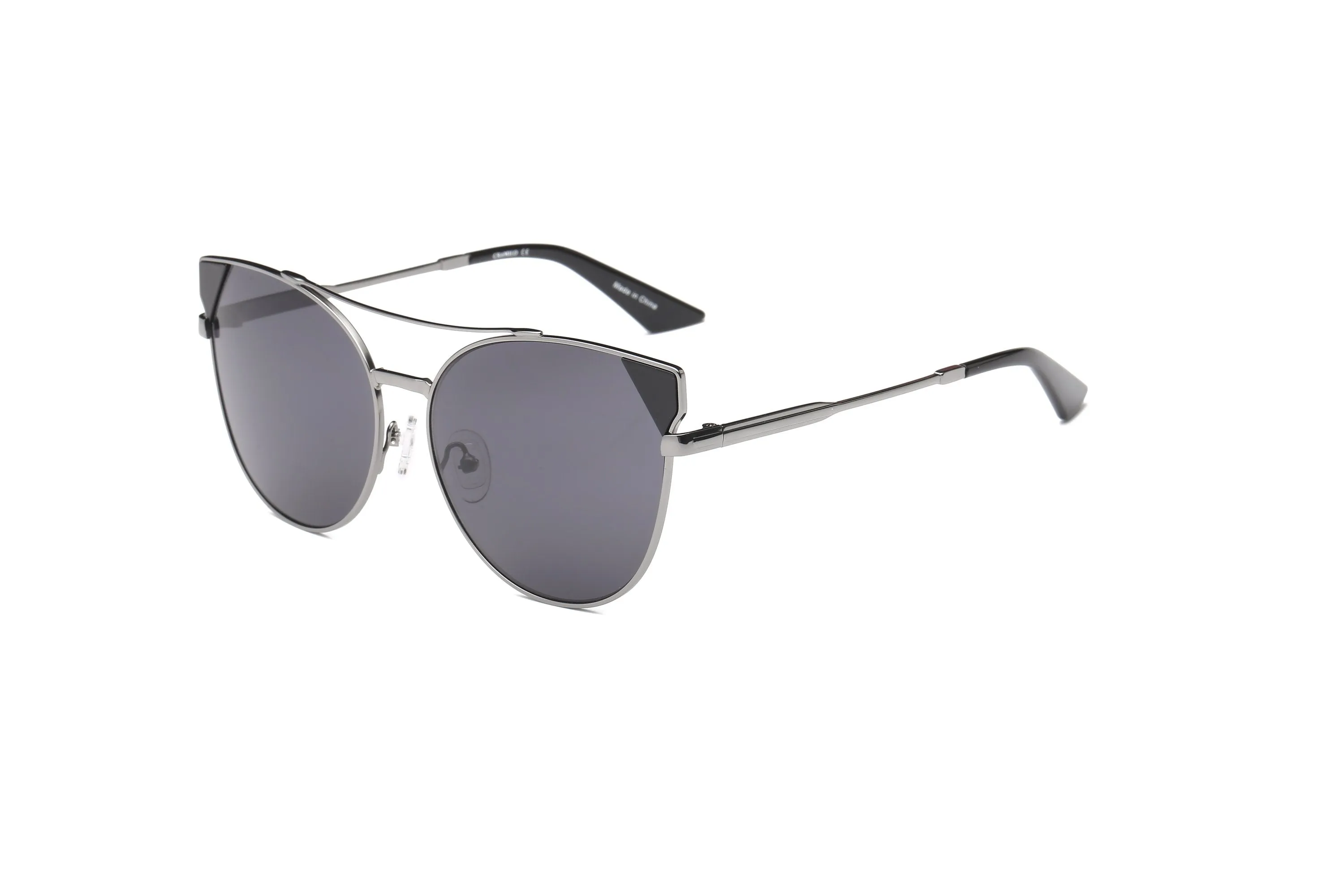 Stylish Women's Sunglasses With UV Protection - Round Cat Eye Metal Frame 59mm Lenses