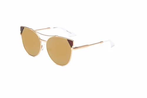 Stylish Women's Sunglasses With UV Protection - Round Cat Eye Metal Frame 59mm Lenses