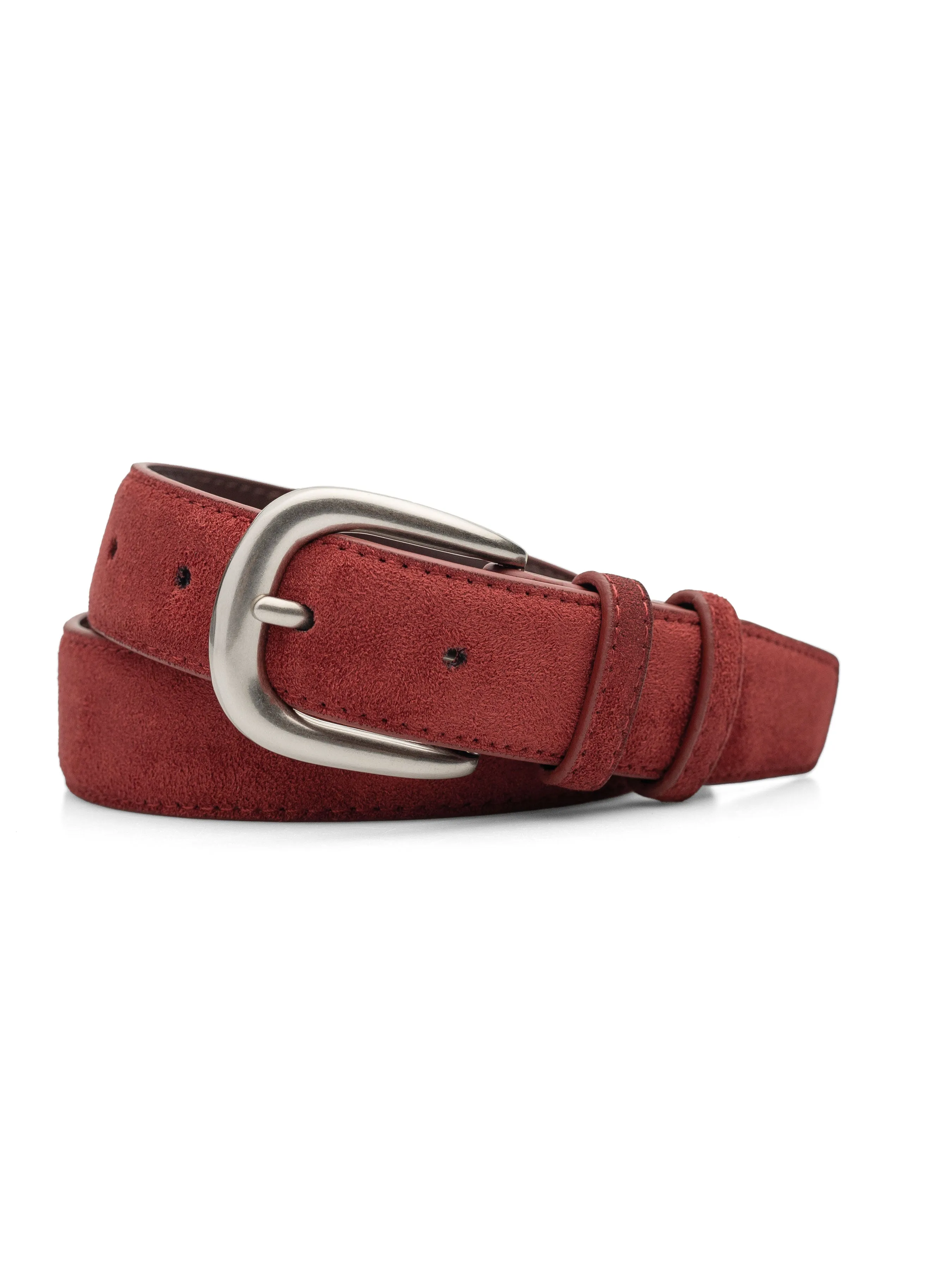Suede Leather Belt with Classic Silver-Toned Buckle